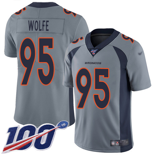 Men Denver Broncos #95 Derek Wolfe Limited Silver Inverted Legend 100th Season Football NFL Jersey